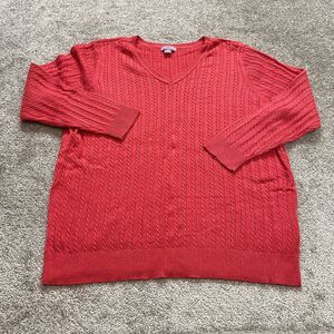 Laura Scott Sweater Womens Plus 3X Pink V Neck Pullover Cable Knit Sweatshirt